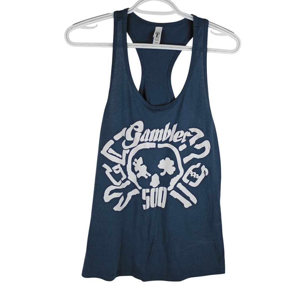 Next Level Gambler 500 Racerback Tank Top Navy Blue Graphic Skull Women Medium